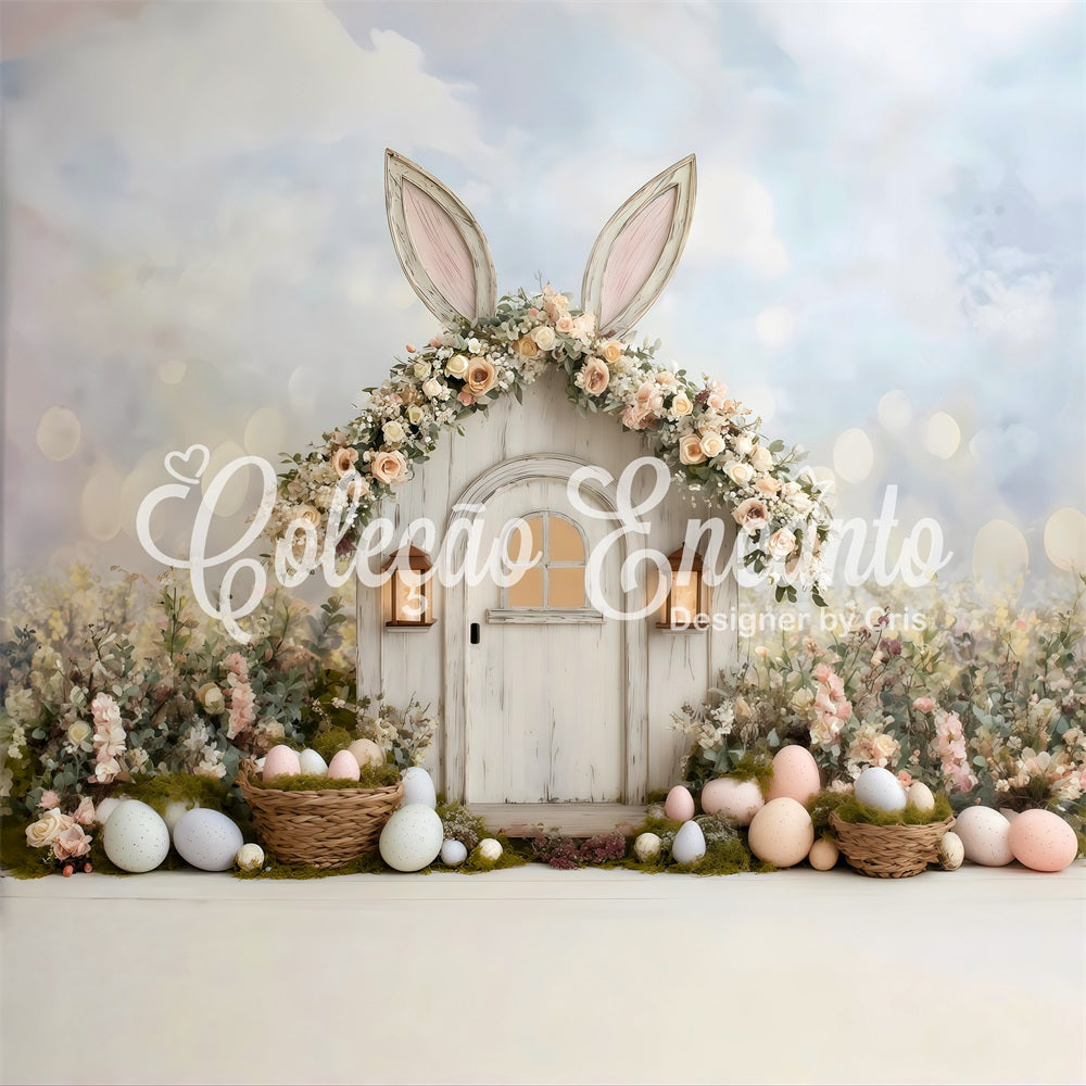 Egg Hunt Backdrop Ears Door Baskets Flower Easy Easter Backdrops UK By Magali