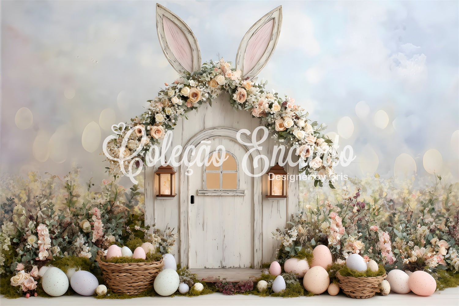 Egg Hunt Backdrop Ears Door Baskets Flower Easy Easter Backdrops UK By Magali