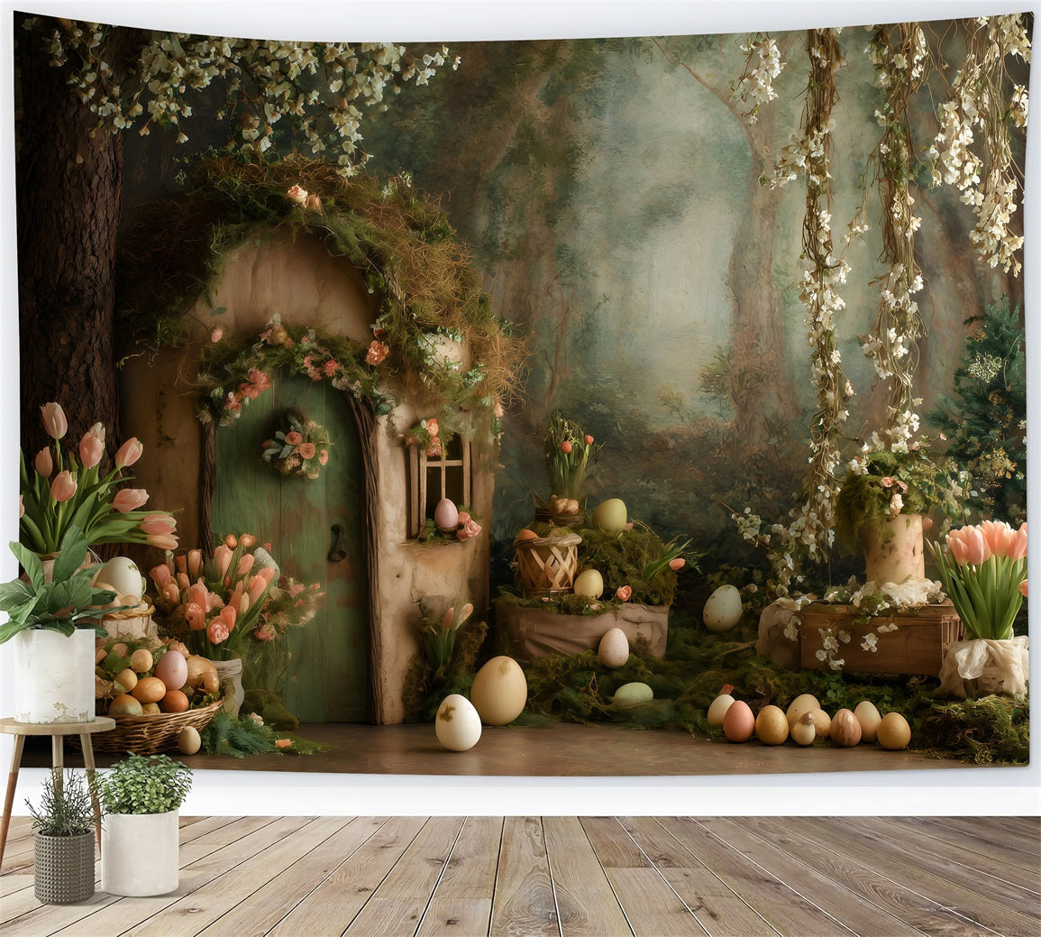 Easter Bunny Burrow Backdrop Hobbit Door Egg Baskets Outdoor Easter Backdrop Ideas UK By Magali