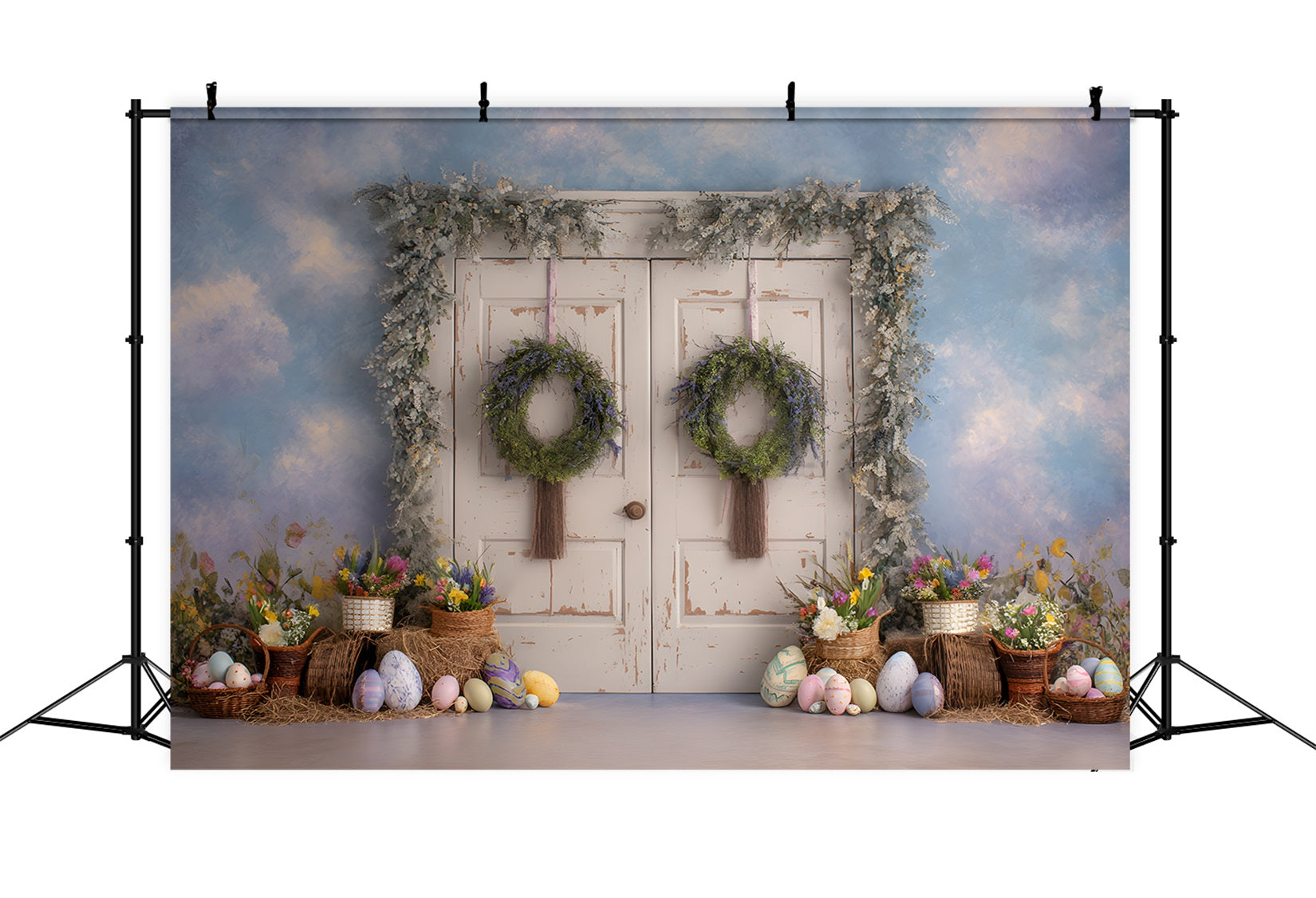 Easter Vintage Floral Backdrop Rustic Flower Door Egg Display Easter Backdrop UK By Magali