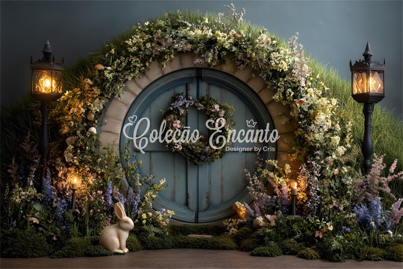 Bunny Burrow Backdrop Enchanted Moss Door Lantern Glow Easter Backdrops UK By Magali
