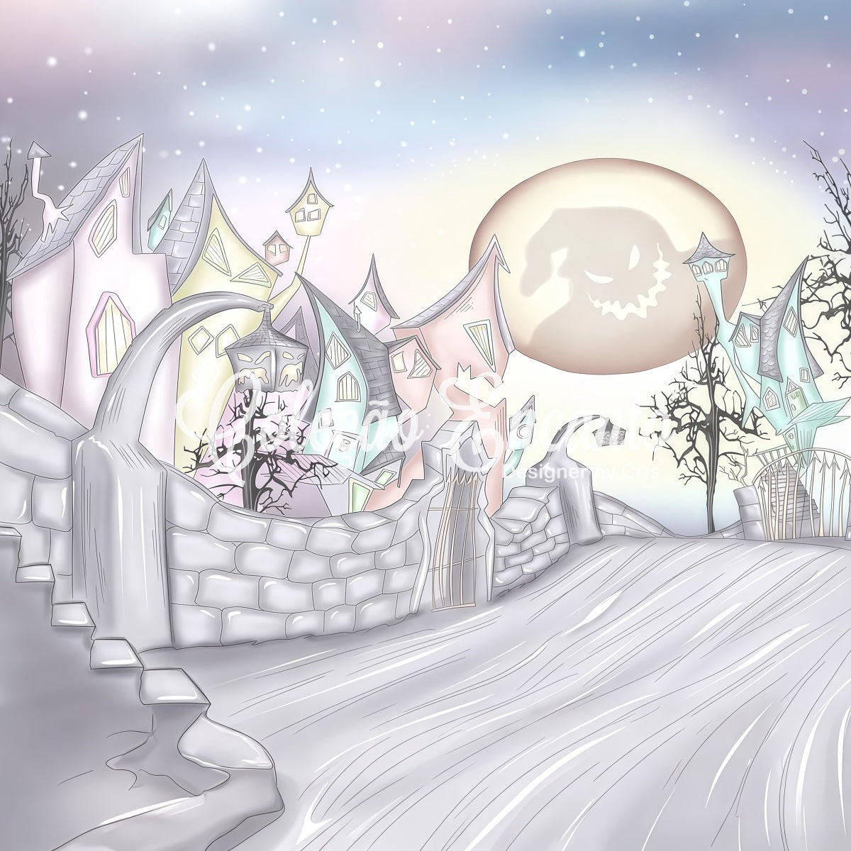 Newborn Photography Backdrop Haunted Village Crooked Moon Halloween Backdrops For Kids UK By Magali