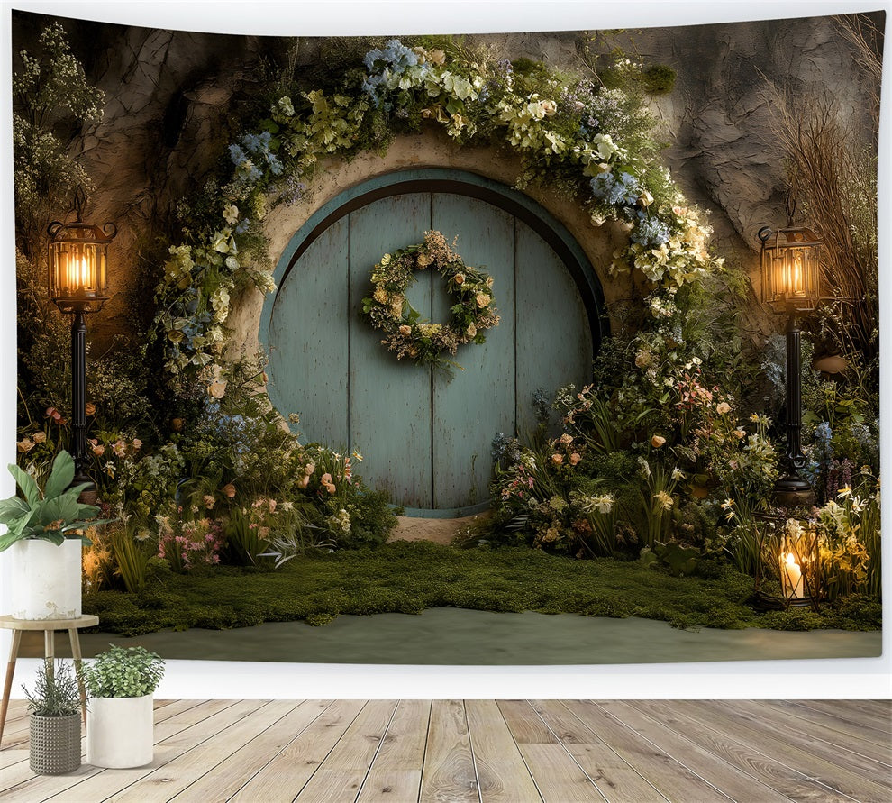 Easter Bunny Burrow Backdrop Enchanted Moss Door Lantern Glow Easter Photo Backdrops UK By Magali