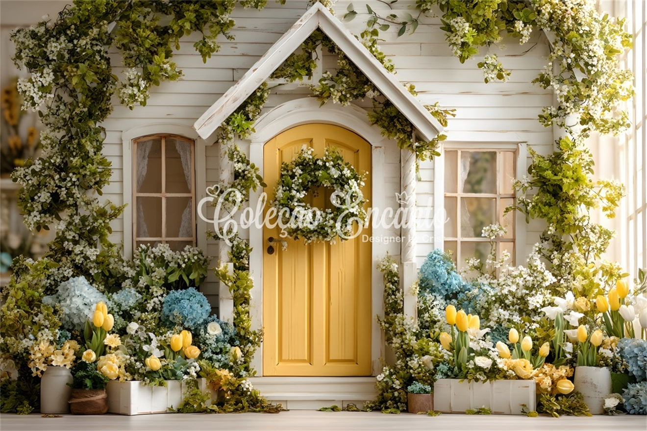 Easter European Garden Backdrop Sunny Cottage Door Hydrangea Bloom Easter Backdrop UK By Magali