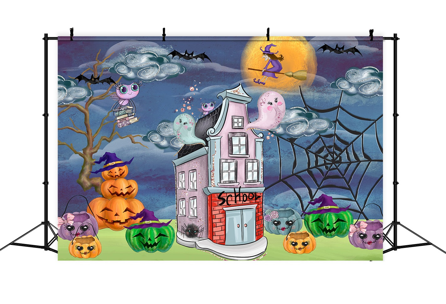 Newborn Backdrop Spooky School Pumpkin Witch Night Halloween Backdrop Kids UK By Magali