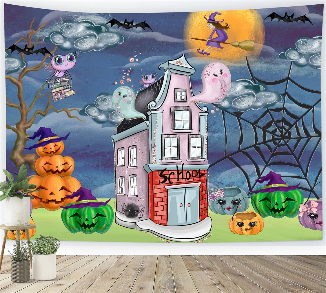 Newborn Backdrop Spooky School Pumpkin Witch Night Halloween Backdrop Kids UK By Magali