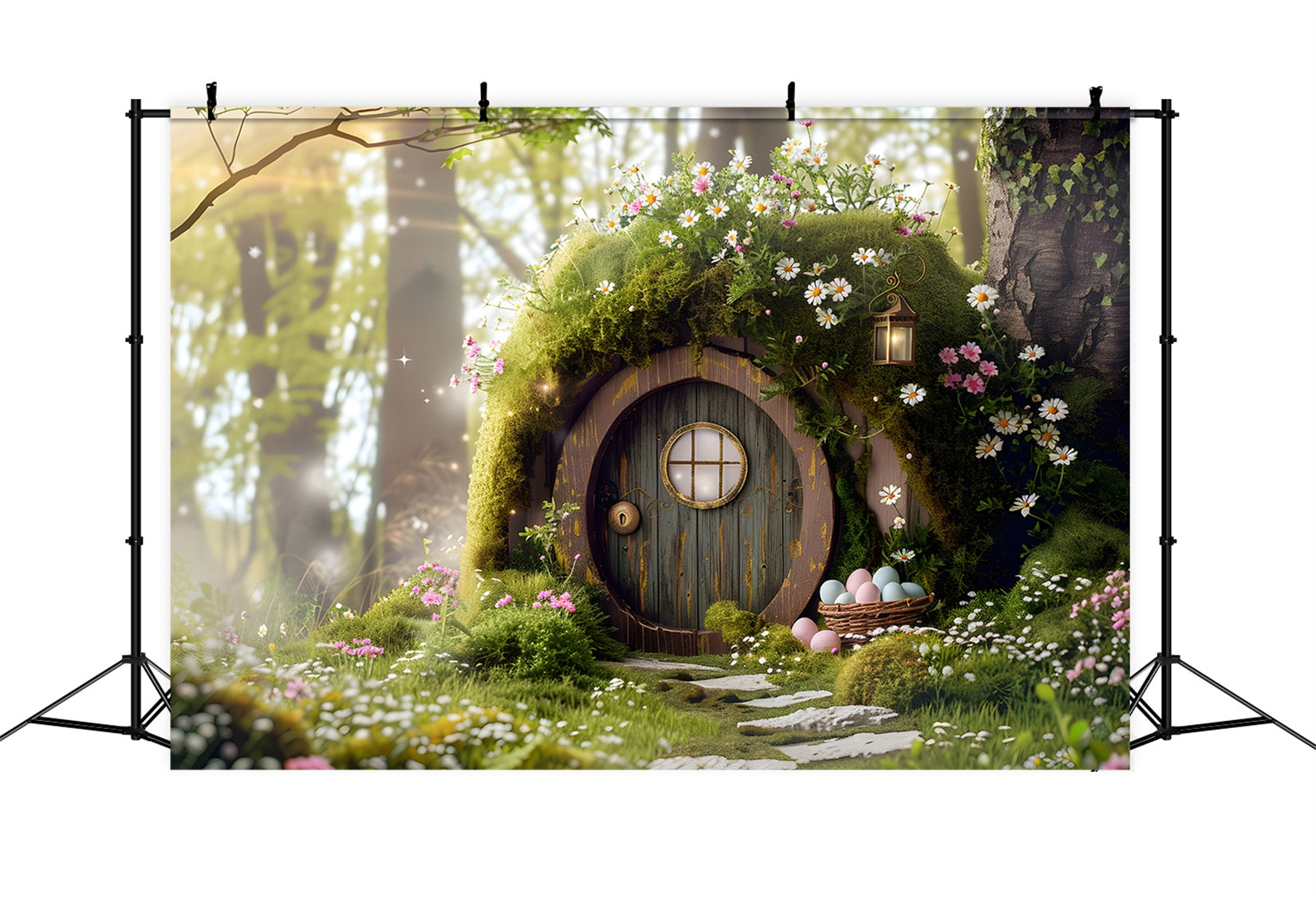 Bunny Burrow Backdrop Enchanted Moss Woodland Fairy Door Easter Backdrop For Photos UK By Magali