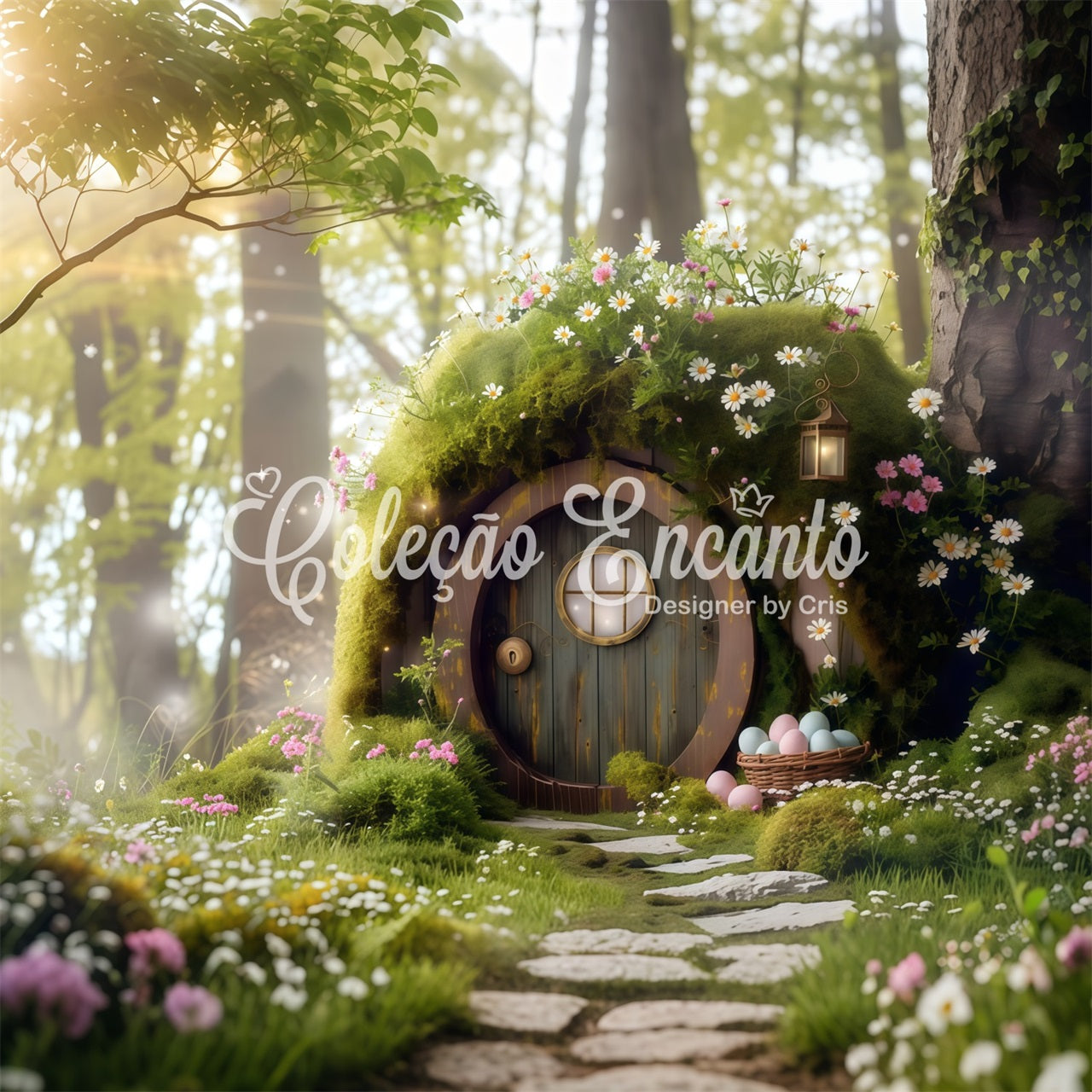 Bunny Burrow Backdrop Enchanted Moss Woodland Fairy Door Easter Backdrop For Photos UK By Magali