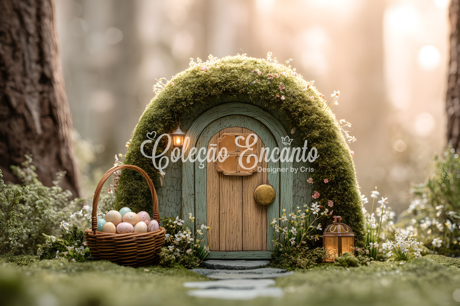 Easter Natural Backdrop Golden Forest Moss Fairy Cottage Backdrop Easter UK By Magali