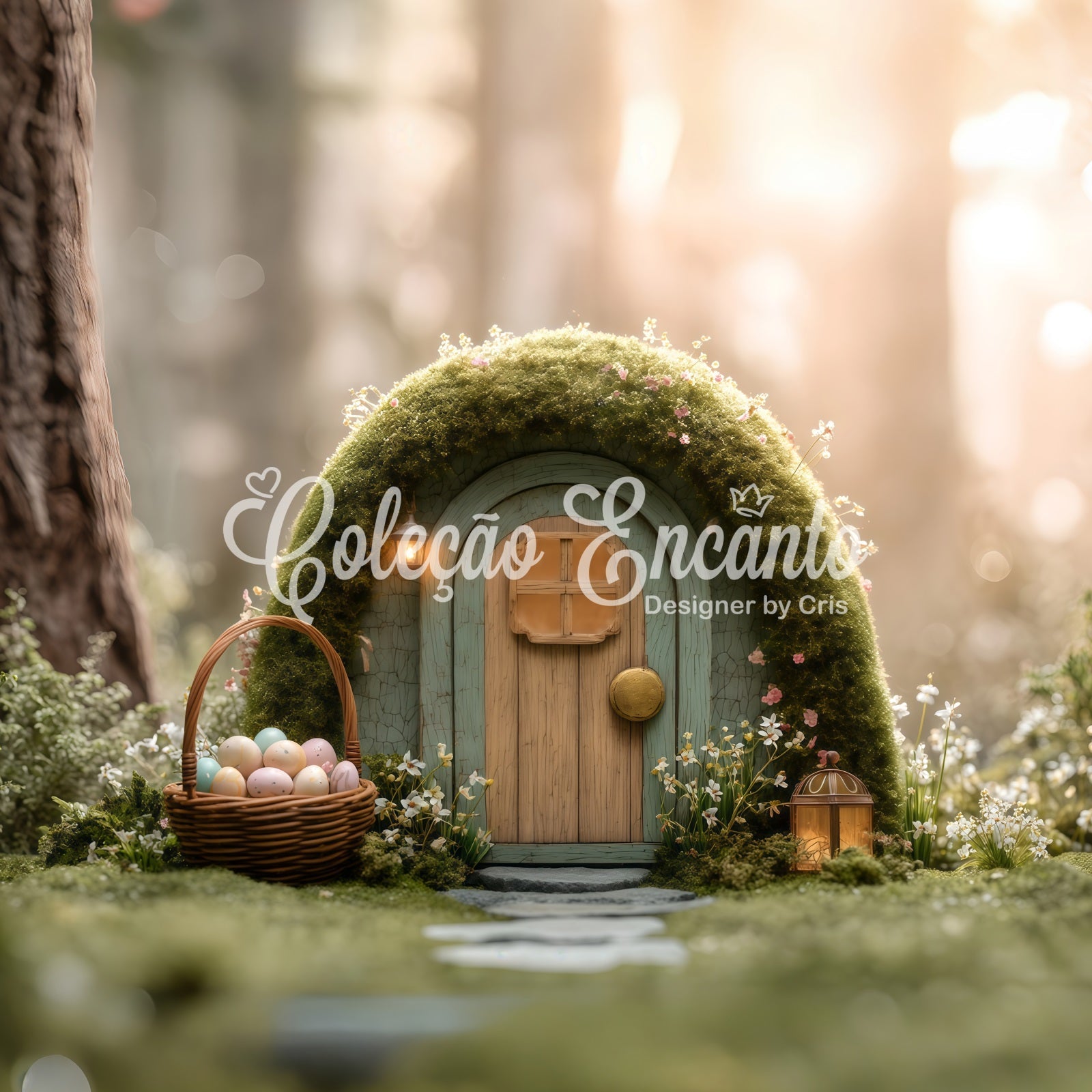Easter Natural Backdrop Golden Forest Moss Fairy Cottage Backdrop Easter UK By Magali