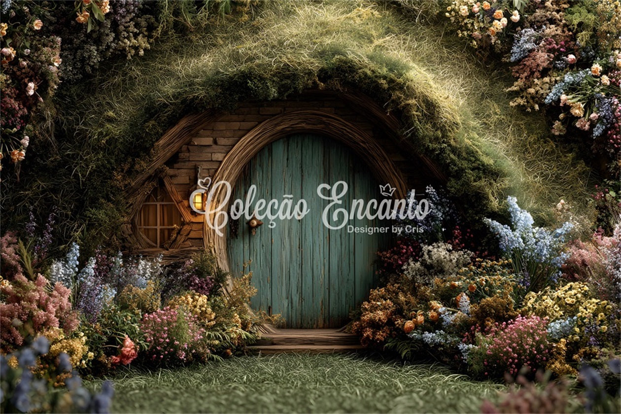 Easter Bunny Burrow Backdrop Enchanted Moss Cottage Floral Door Easter Photography Backdrop UK By Magali
