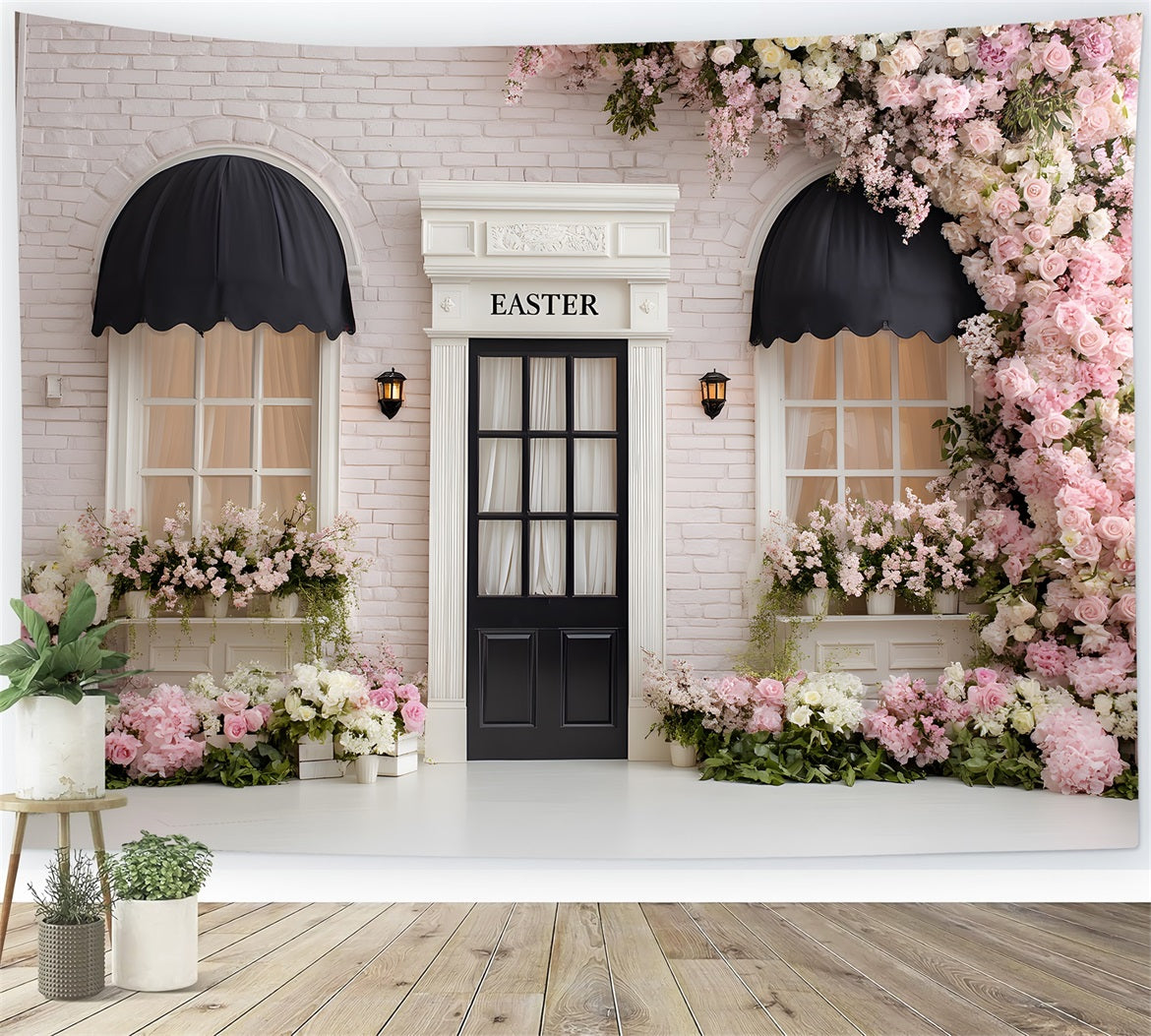 Easter Wreath Doorway Backdrop Pink Floral Brick Door Easter Picture Backdrop Ideas UK By Magali