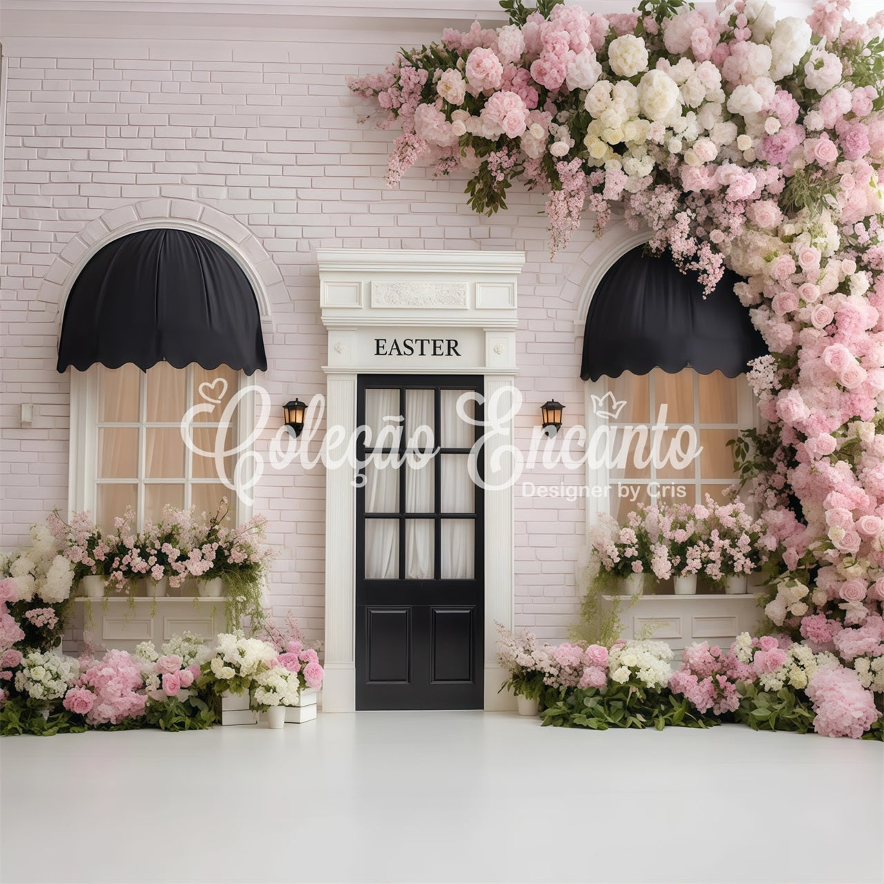 Easter Wreath Doorway Backdrop Pink Floral Brick Door Easter Picture Backdrop Ideas UK By Magali