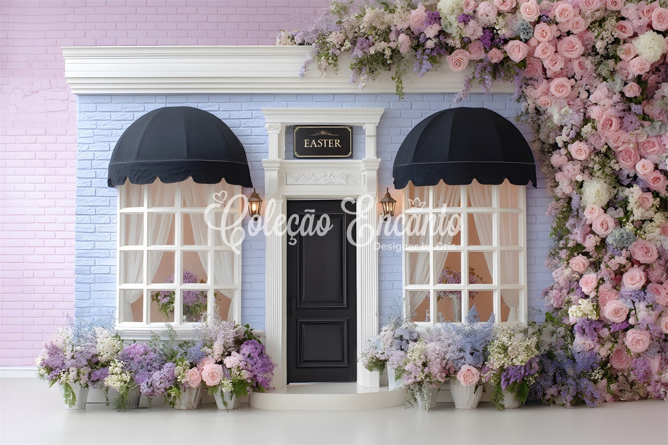 Easter Spring Backdrop Pastel Floral Brick Door Easter Backdrop For Photography UK By Magali
