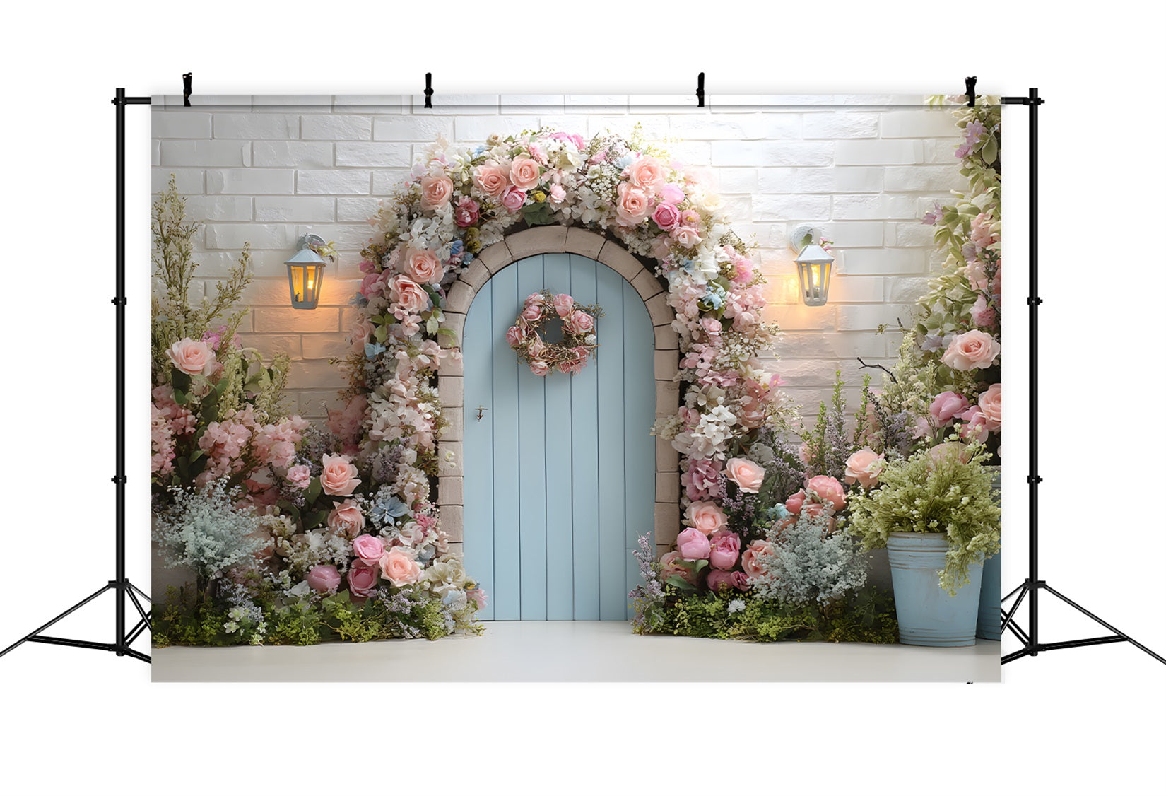 Easter Wreath Doorway Backdrop Floral Arch Blue Door Photography Easter Backdrop UK By Magali