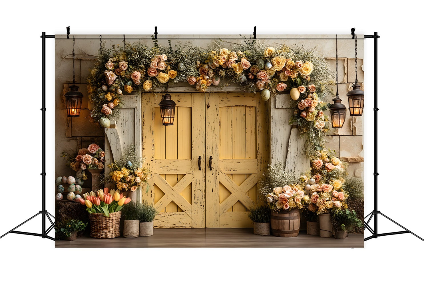 Easter Vintage Floral Backdrop Vintage Yellow Door Blooms Easter Themed Backdrop UK By Magali