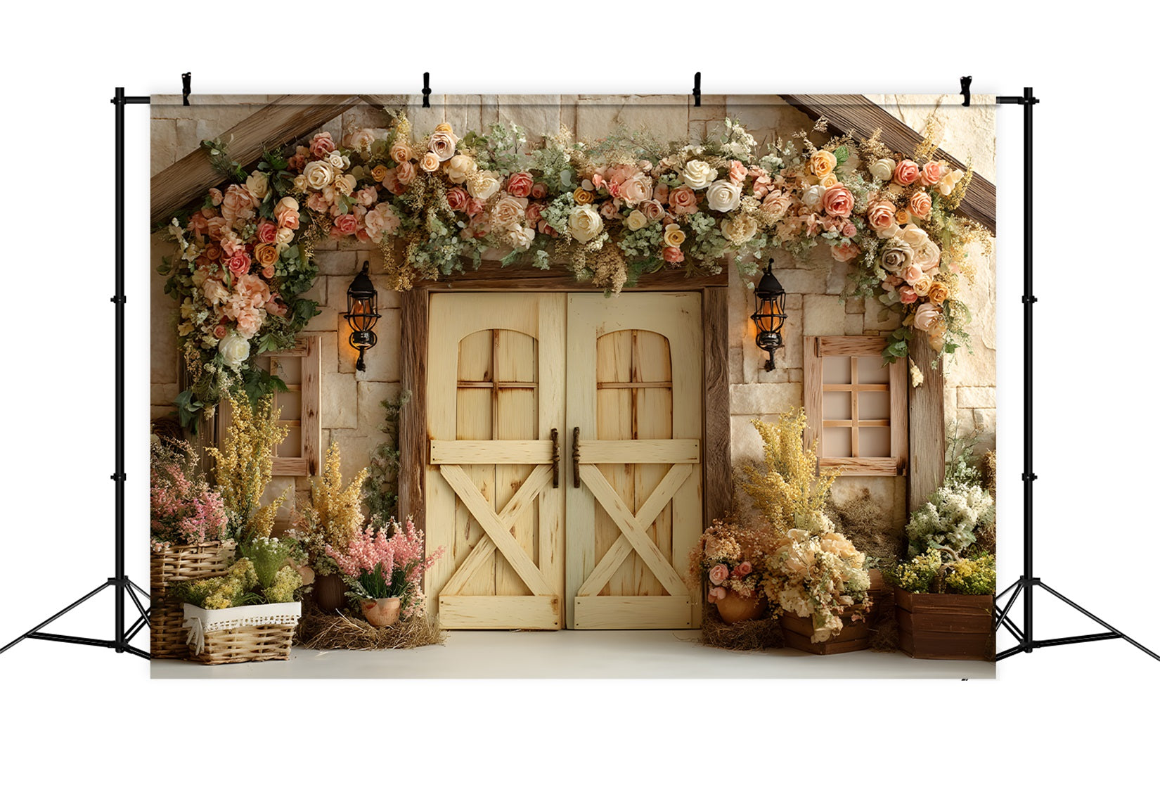 Easter Vintage Floral Backdrop Stone House Flower Door Easter Backdrops Photography UK By Magali