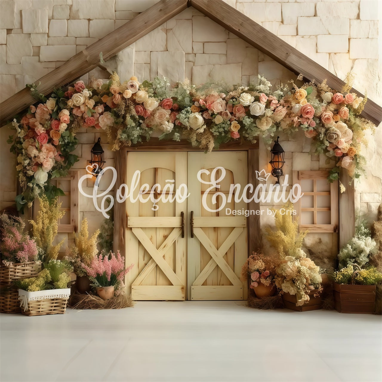 Easter Vintage Floral Backdrop Stone House Flower Door Easter Backdrops Photography UK By Magali