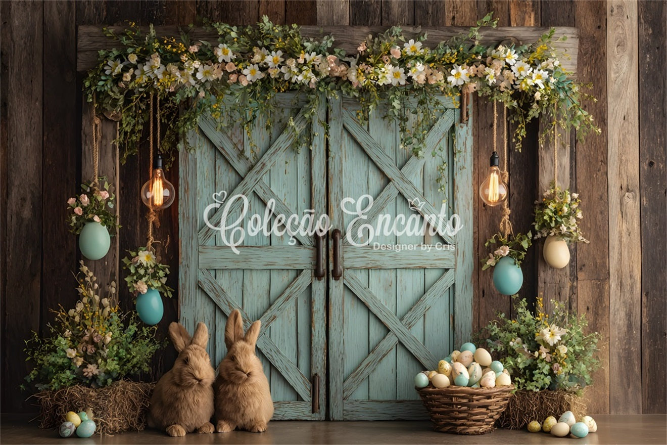 Rabbit Backdrop Floral Bunny Egg Door Easter Backdrops For Pictures UK By Magali