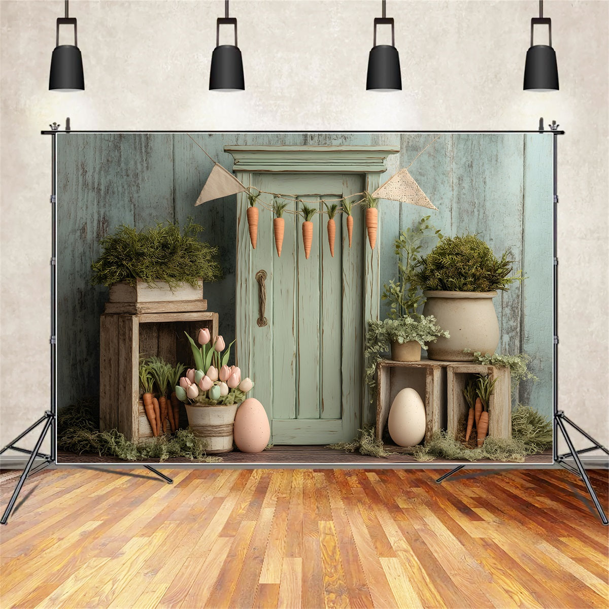 Carrot Backdrop Tulip Egg Rustic Wood Door Easter Backdrops For Photography UK By Magali