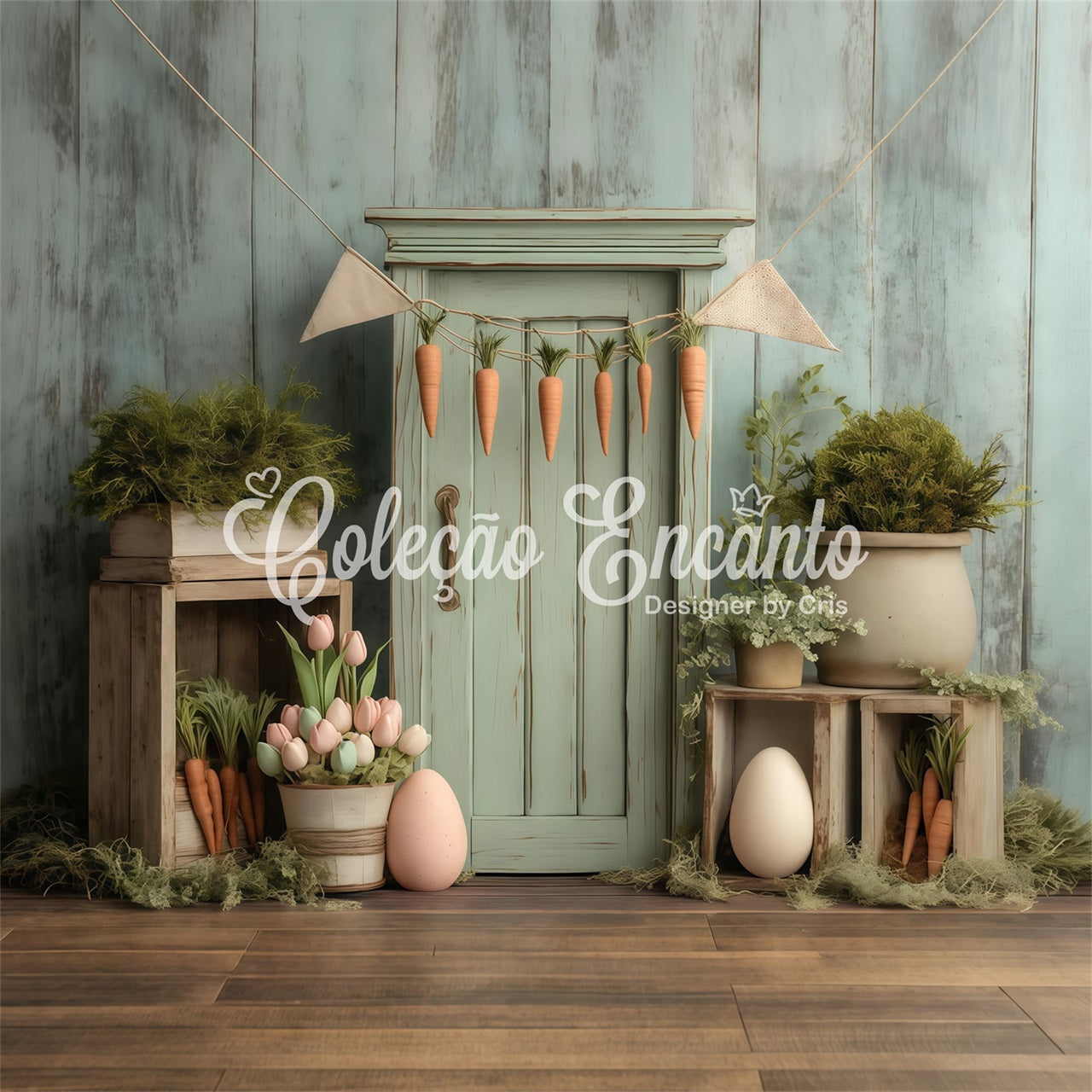 Carrot Backdrop Tulip Egg Rustic Wood Door Easter Backdrops For Photography UK By Magali