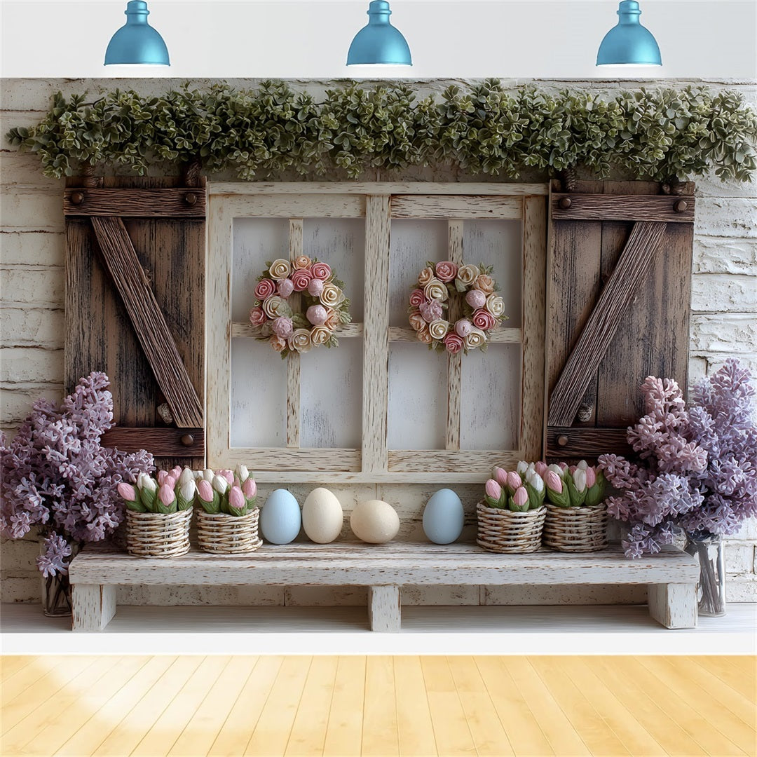 Easter Spring Backdrop Pastel Tulip Egg Window Easter Photography Backdrop UK By Magali