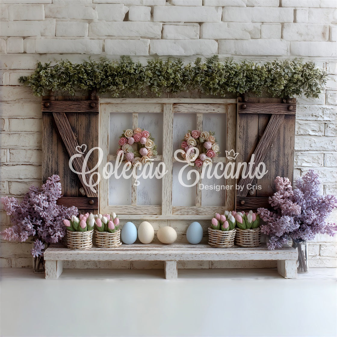 Easter Spring Backdrop Pastel Tulip Egg Window Easter Photography Backdrop UK By Magali