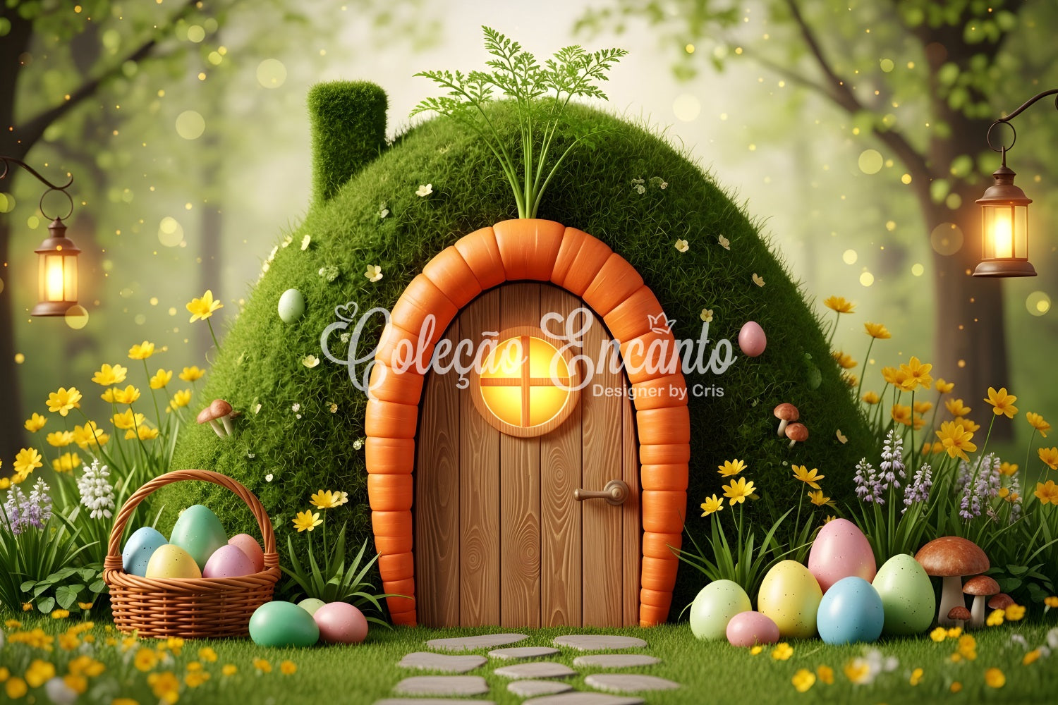 Easter Natural Backdrop Carrot Door Mossy Egg House Outdoor Easter Backdrops UK By Magali