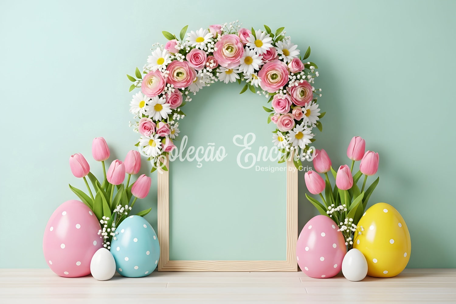 Easter Tulip Backdrop Arch Floral Frame Egg Easter Pictures Backdrop UK By Magali