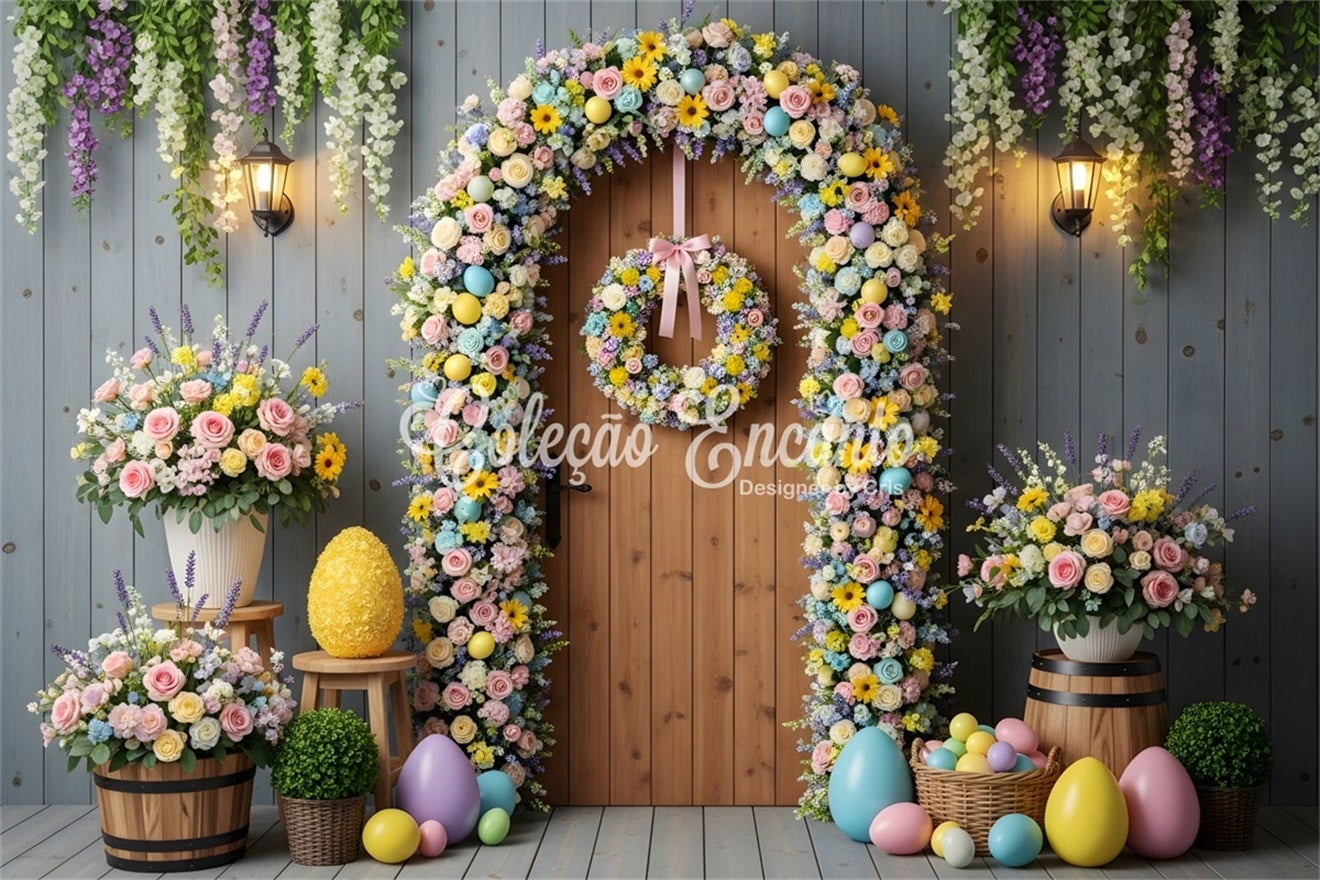 Easter Spring Floral Wreath Backdrop Floral Egg Arch Door Easter Backdrops Ideas UK By Magali