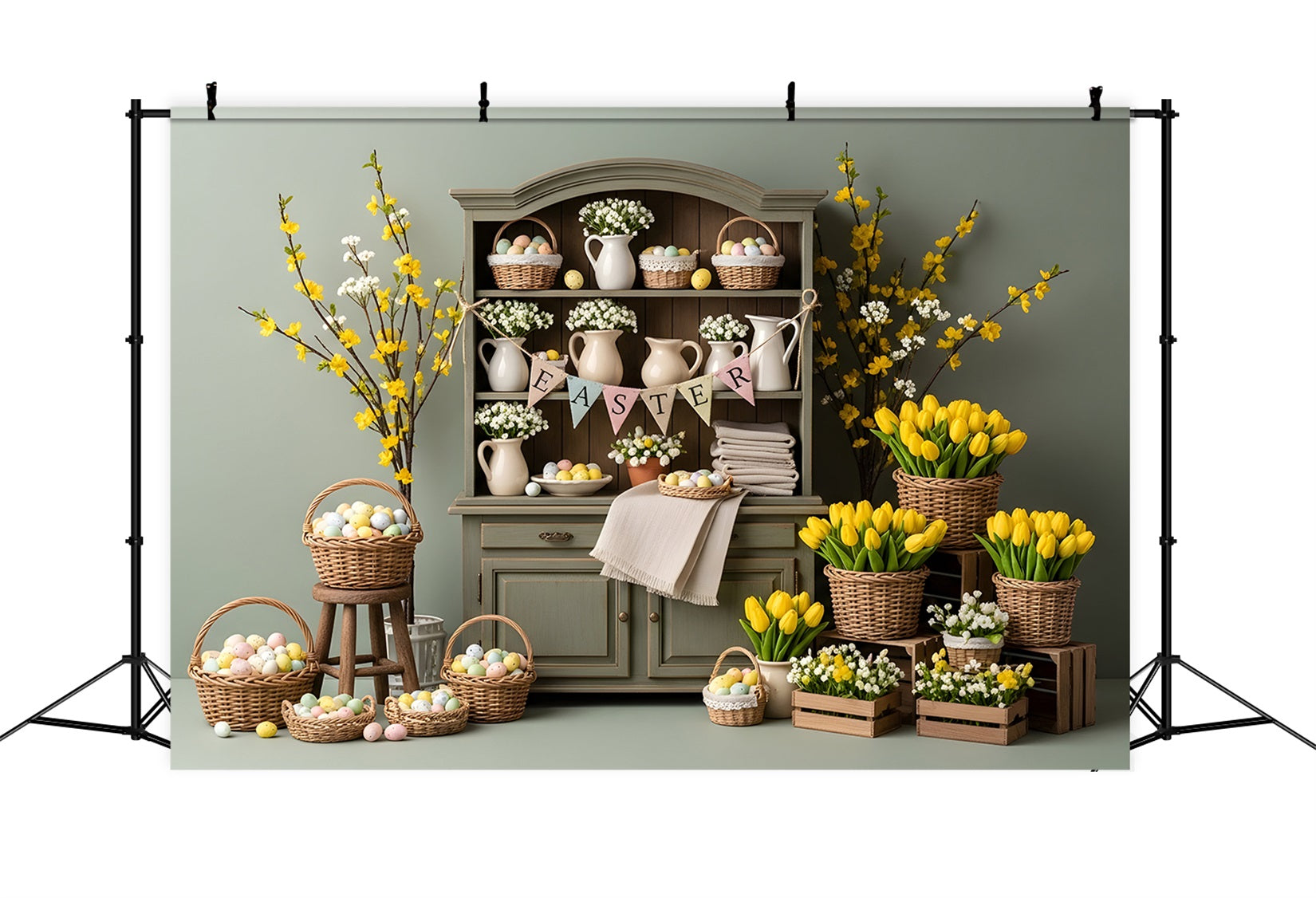 Easter Tulip Backdrop Easter Cabinet Egg Baskets Backdrop Ideas For Easter UK By Magali