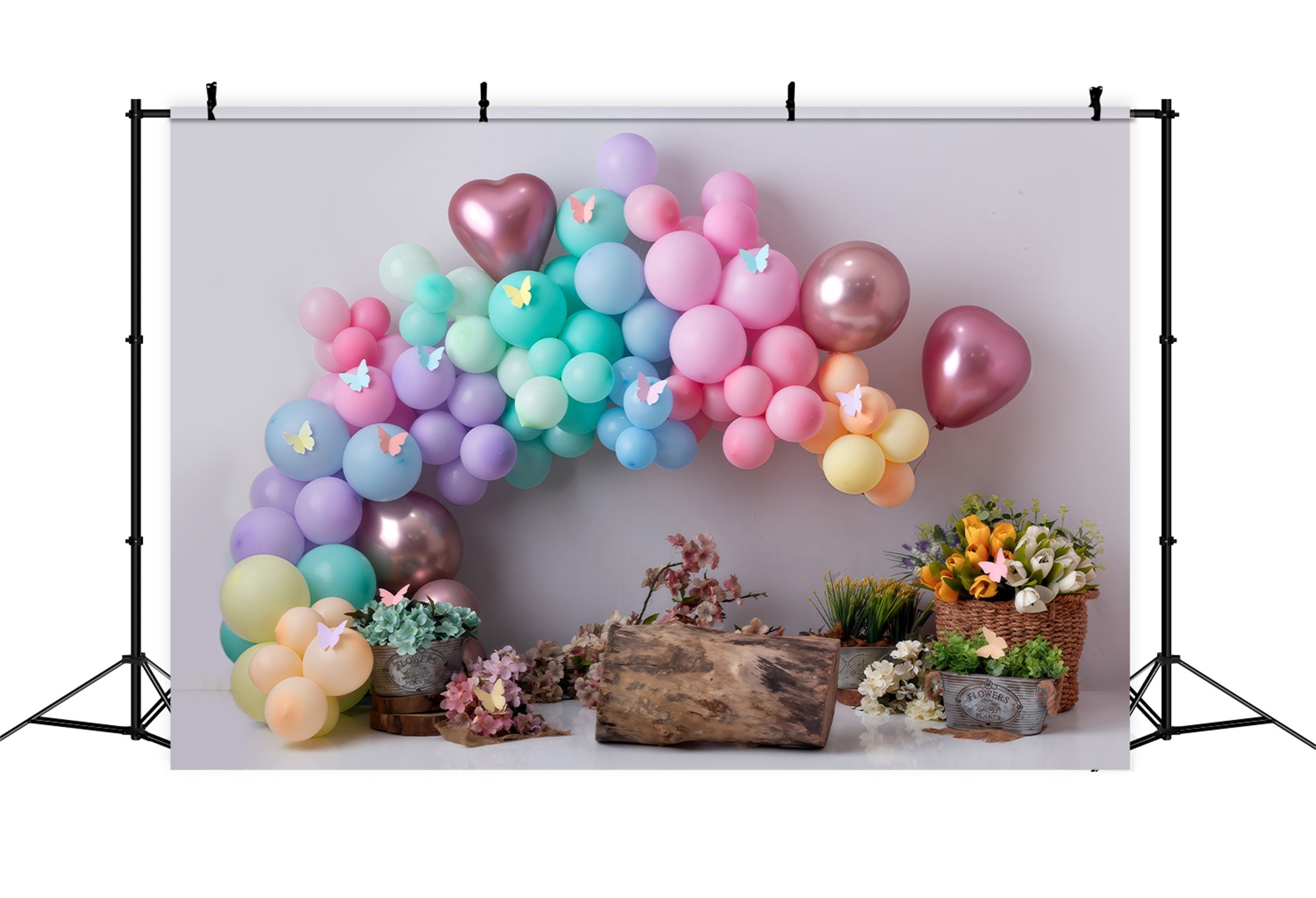 Children Backdrop Pastel Butterfly Balloon Flower Newborn Photo Backdrop UK By Magali