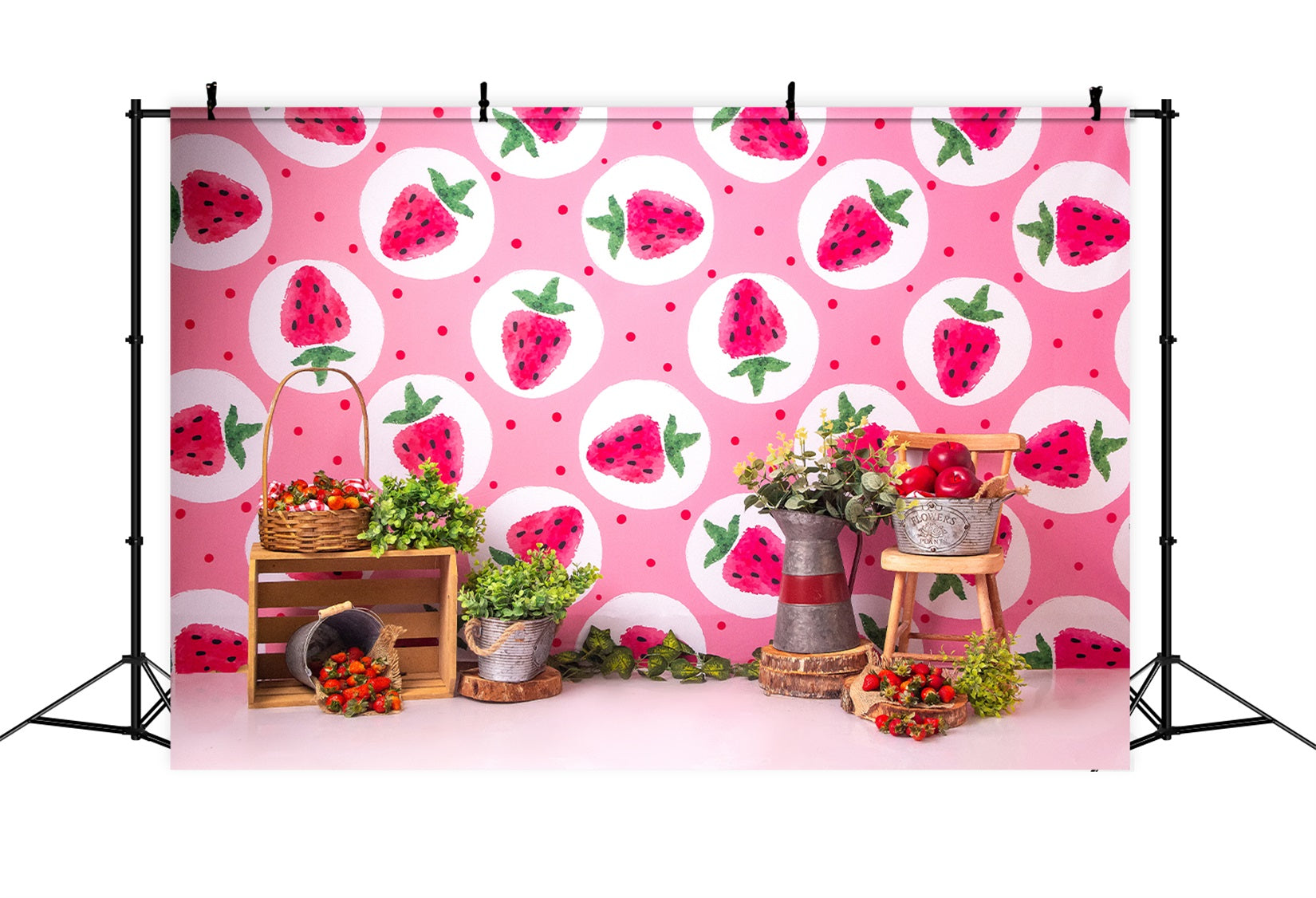 Childrens Backdrops Pink Strawberry Picnic Farm Stand Kids Photography Backdrop UK By Magali