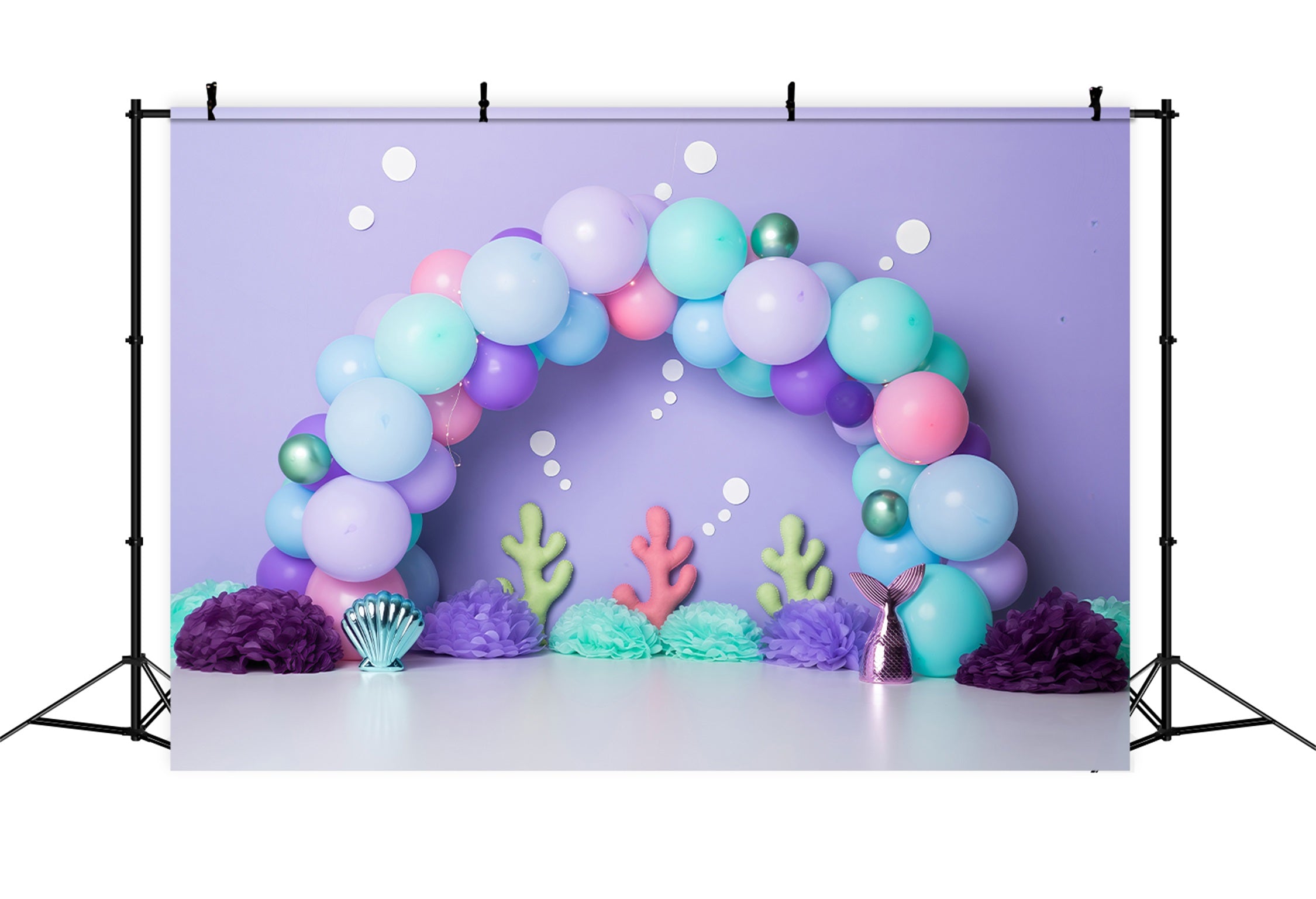Photography Backdrops For Children Pastel Mermaid Balloon Coral Decor Kids Backdrop UK By Magali