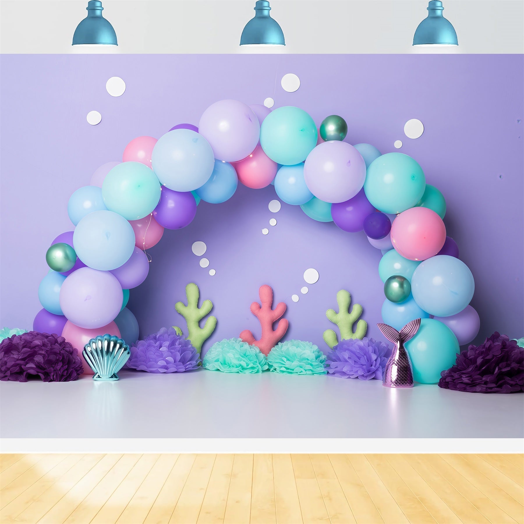Photography Backdrops For Children Pastel Mermaid Balloon Coral Decor Kids Backdrop UK By Magali
