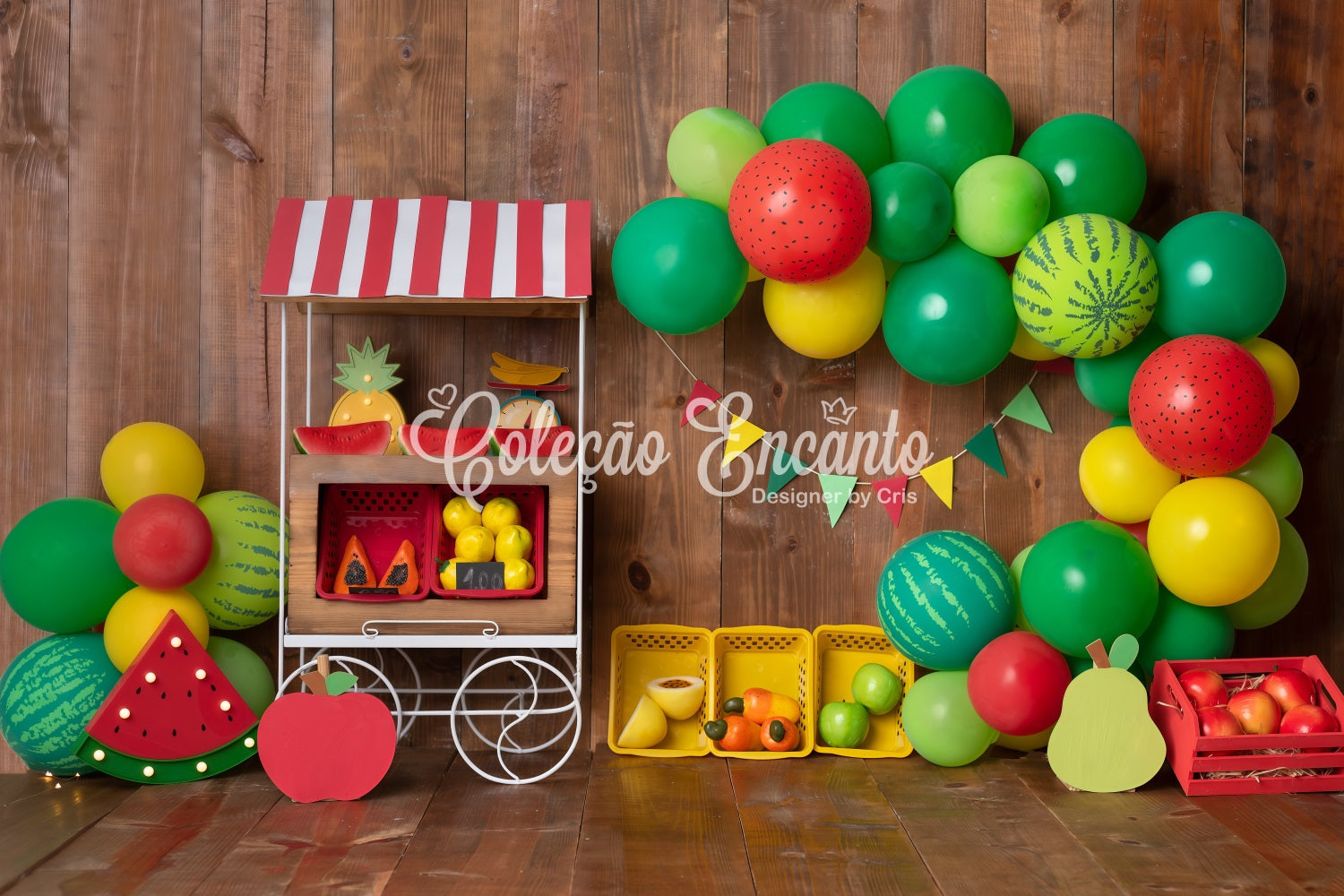 Children Photography Backdrops Watermelon Fruit Stand Balloon Arch Backdrop For Kids UK By Magali
