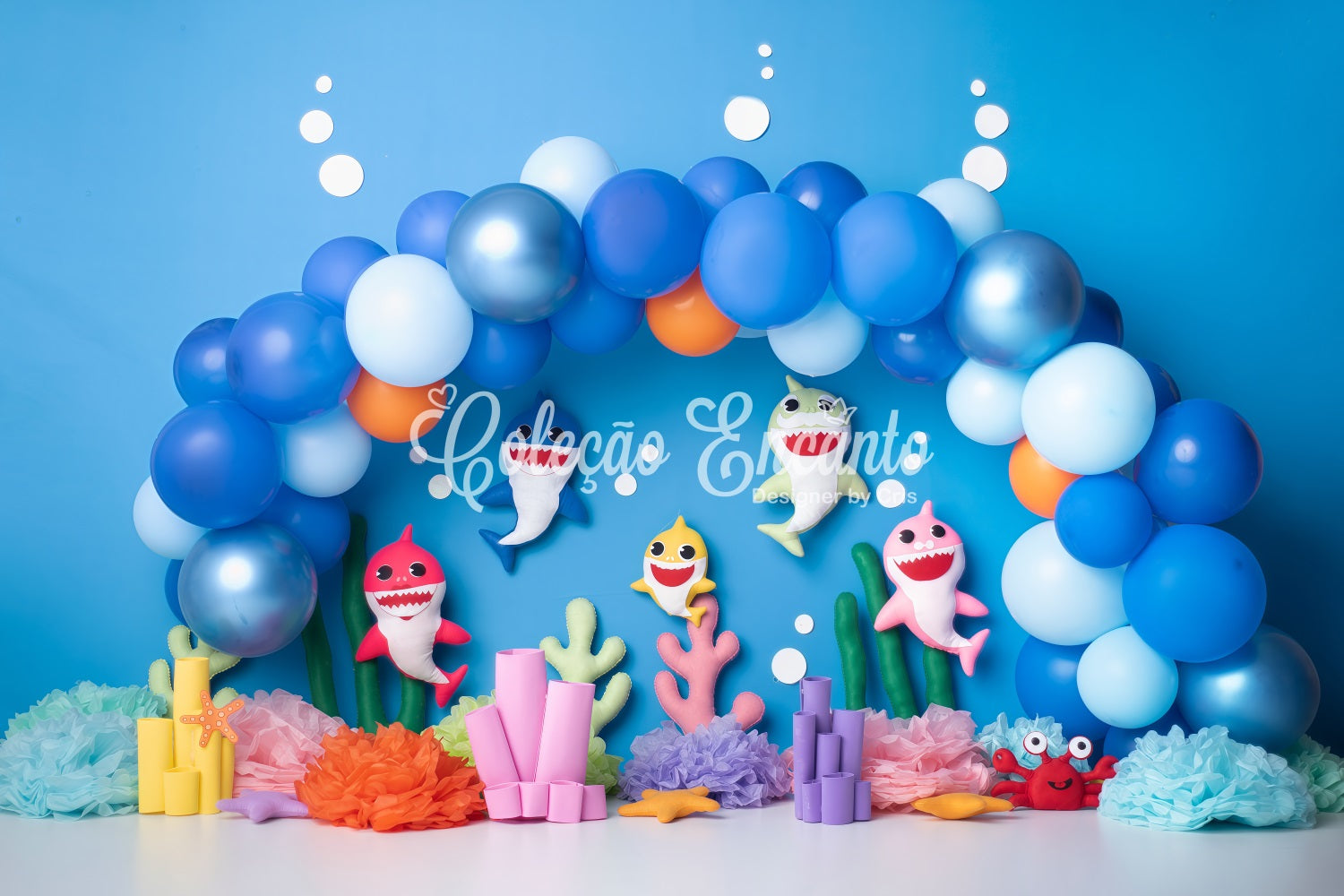 Backdrop For Children's Photos Blue Shark Balloon Coral Party Newborn Backdrops UK By Magali