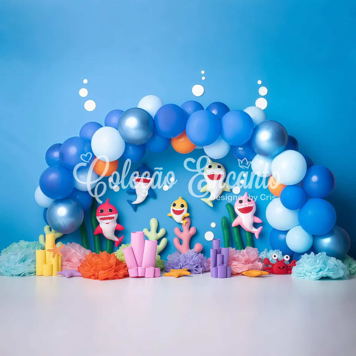 Backdrop For Children's Photos Blue Shark Balloon Coral Party Newborn Backdrops UK By Magali