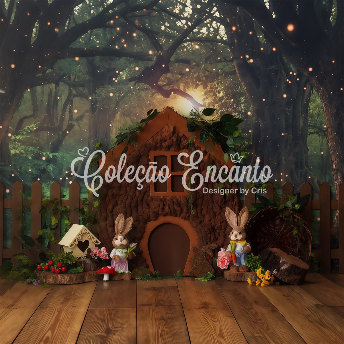 Children Photography Backdrop Enchanted Forest Treehouse Cottage Easter Bunny Backdrop UK By Magali