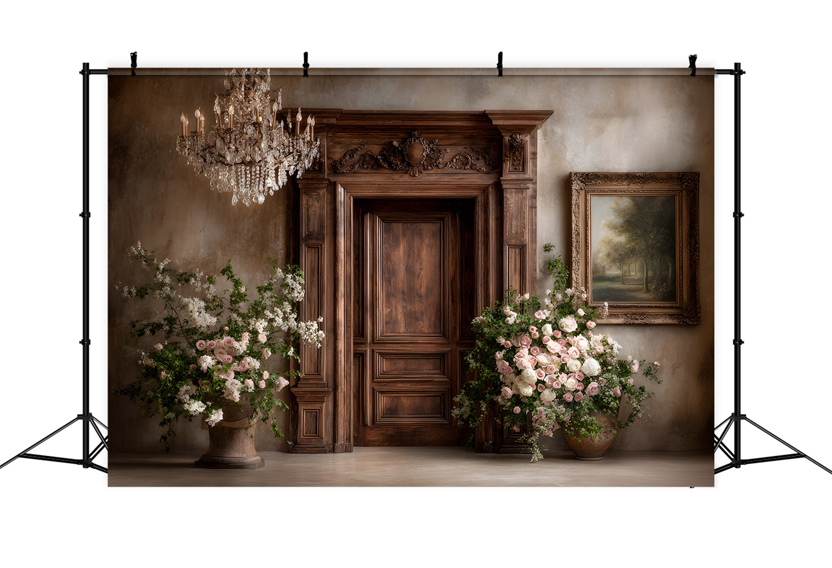 Mother's Day Photo Backdrop Rustic Wooden Door Flower Cascade Mothers Day Backdrops UK By Magali