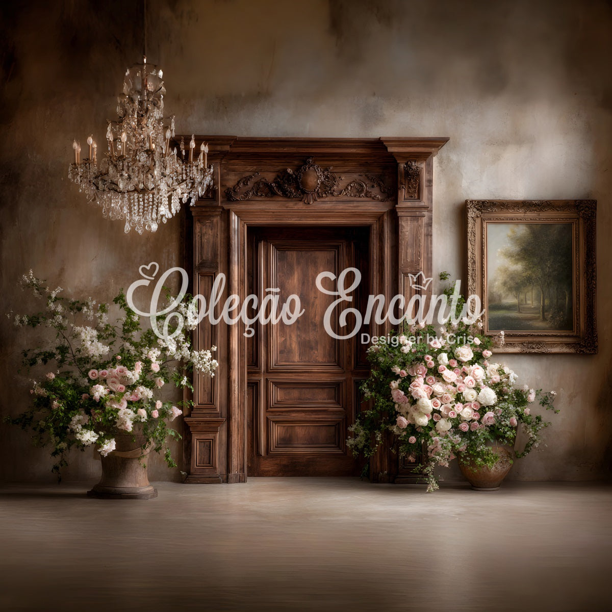 Mother's Day Photo Backdrop Rustic Wooden Door Flower Cascade Mothers Day Backdrops UK By Magali