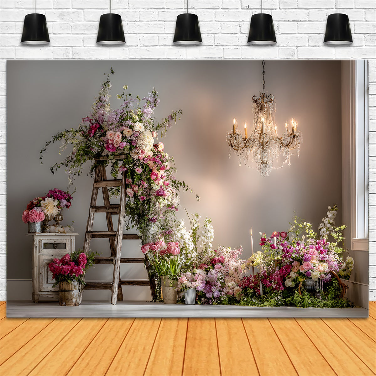 Mother's Day Backdrops Rustic Floral Ladder Arrangement Mothers Day Photo Backdrop UK By Magali