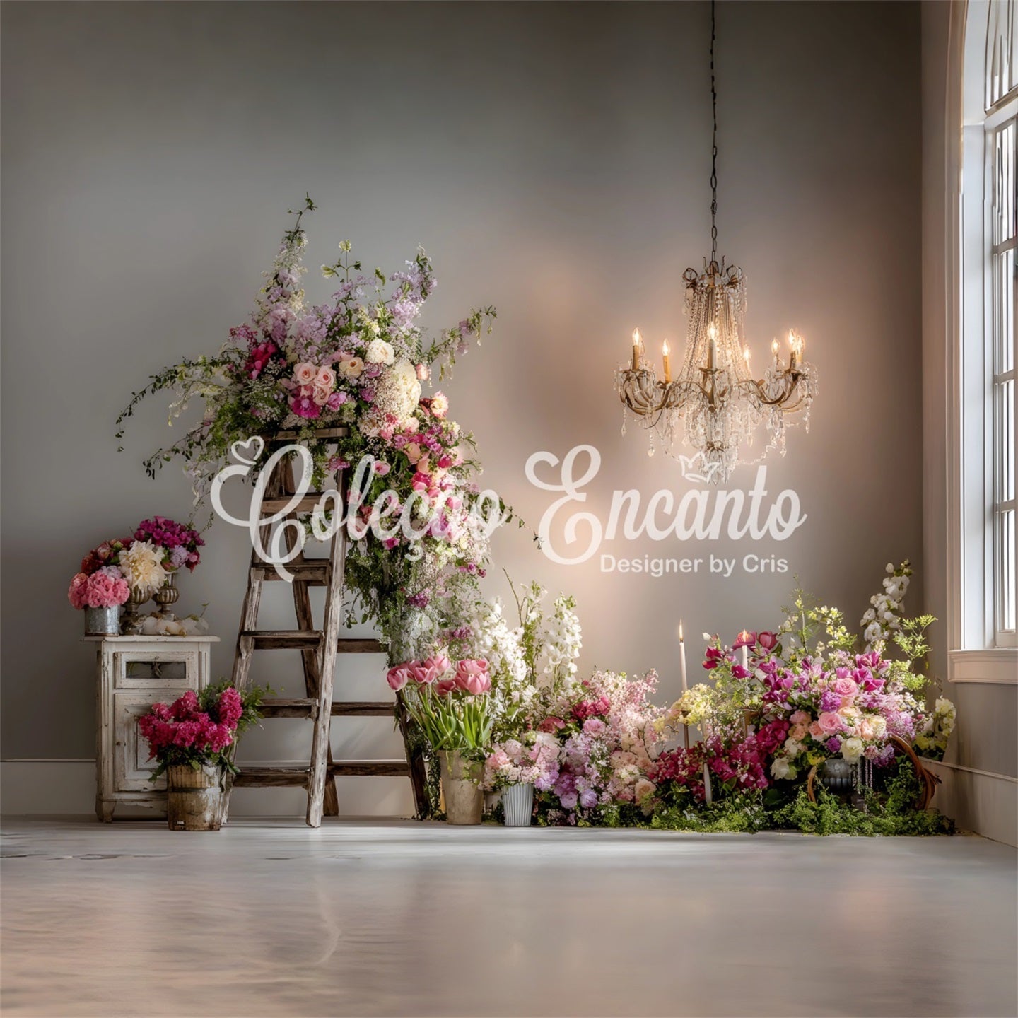 Mother's Day Backdrops Rustic Floral Ladder Arrangement Mothers Day Photo Backdrop UK By Magali