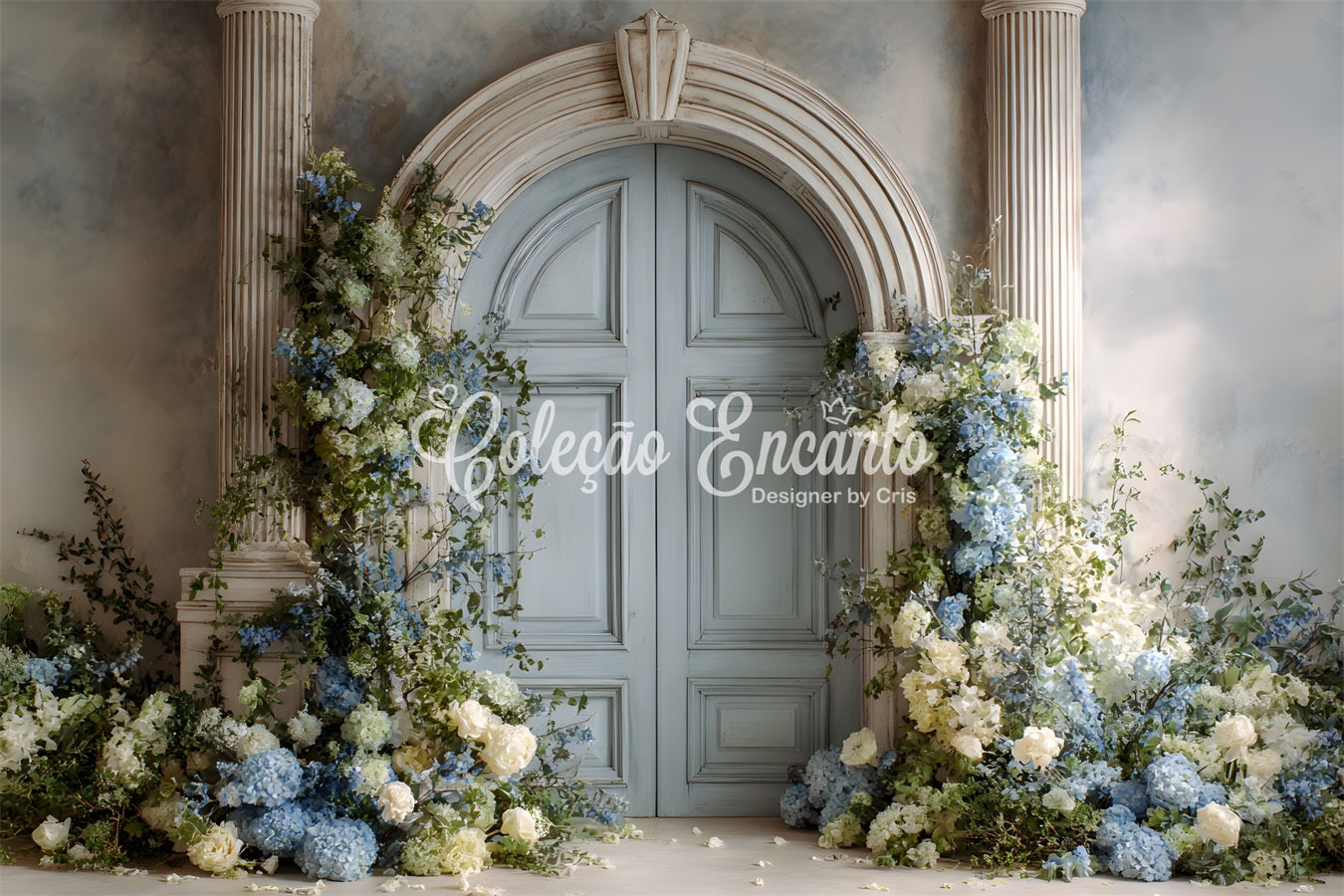 Mother's Day Photo Booth Backdrop Blue Hydrangeas White Roses Mothers Day Backdrop Design UK By Magali