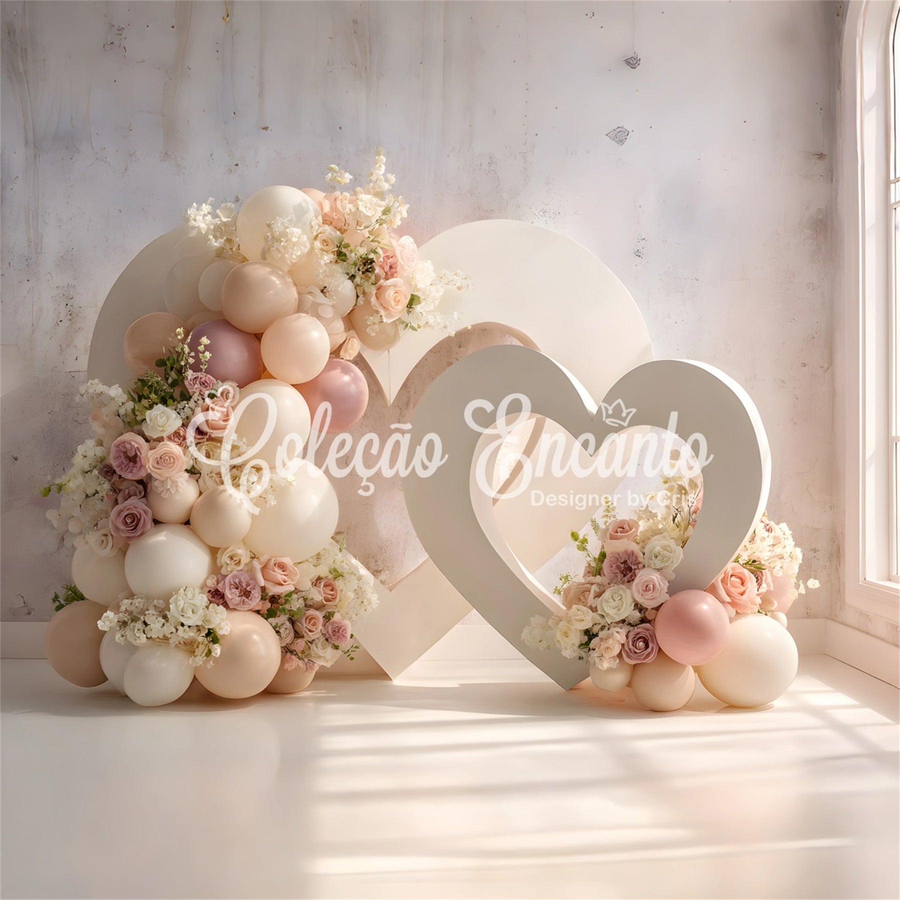 Photo Backdrop For Mothers Day Heart Shaped Balloons Flowers Mother's Day Backdrop UK By Magali
