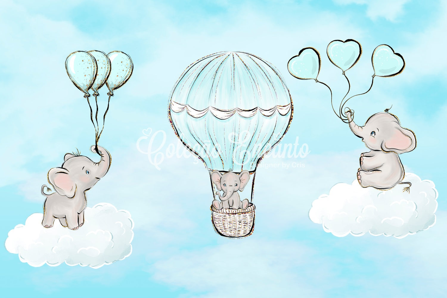 Backdrops For Kids Baby Elephant Cloud Balloon Ride Newborn Photo Backdrop UK By Magali