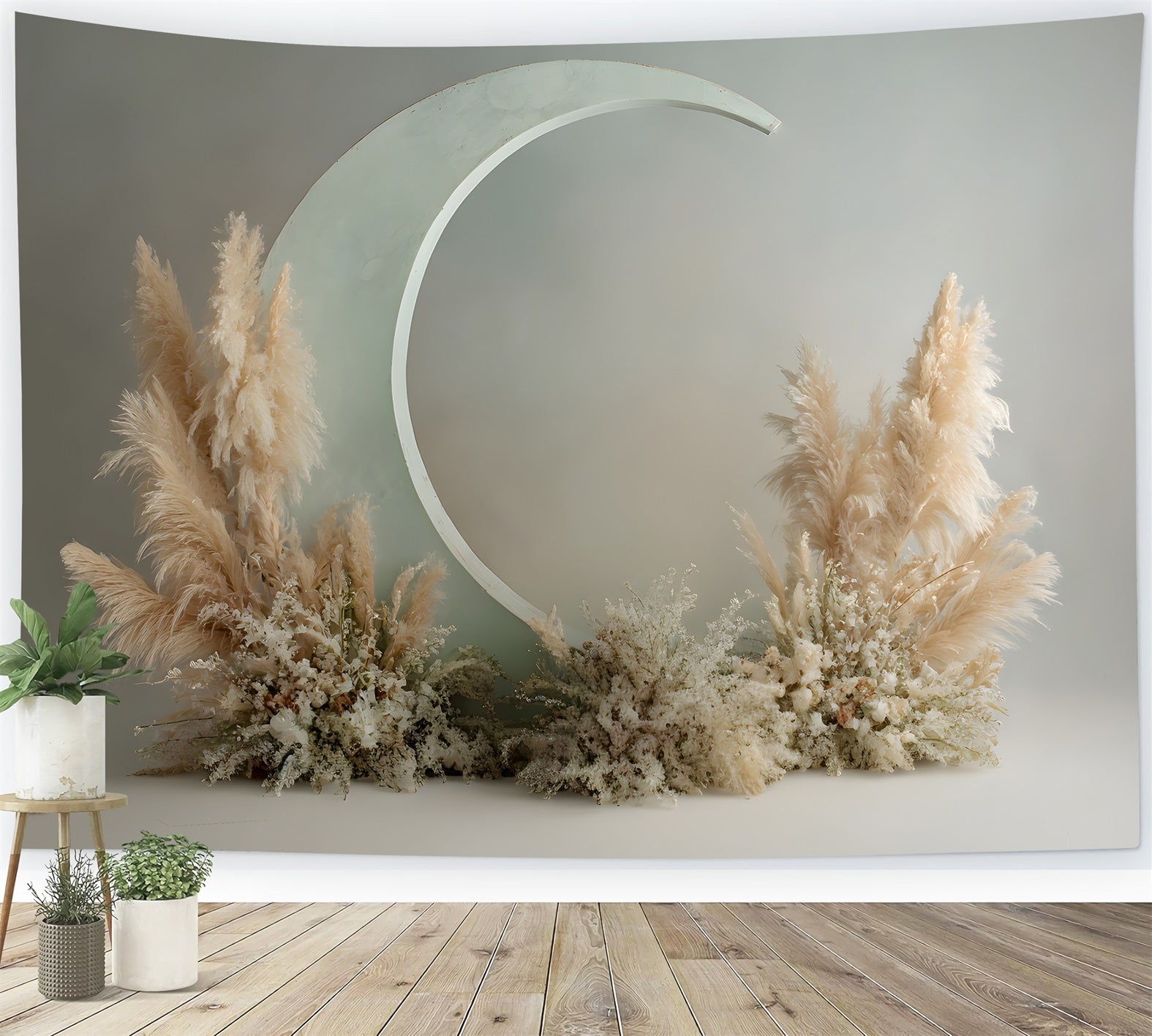 Happy Mothers Day Backdrops Elegant Pampas Moon Arch Mother's Day Photoshoot Backdrop UK By Magali