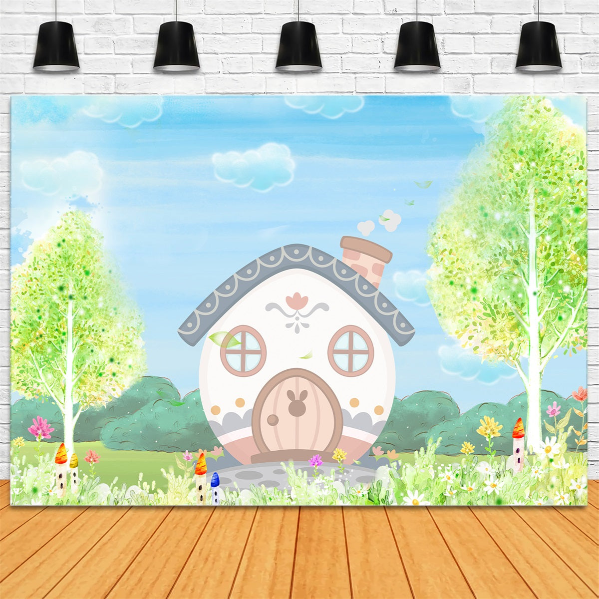 Kids Photoshoot Backdrop Pastel Bunny Cottage Spring Garden Childrens Backdrops UK By Magali