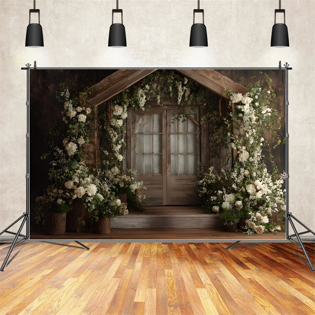 Mothers Day Photo Booth Backdrops Wooden Doorway Fresh Flowers Mother Day Backdrop UK By Magali
