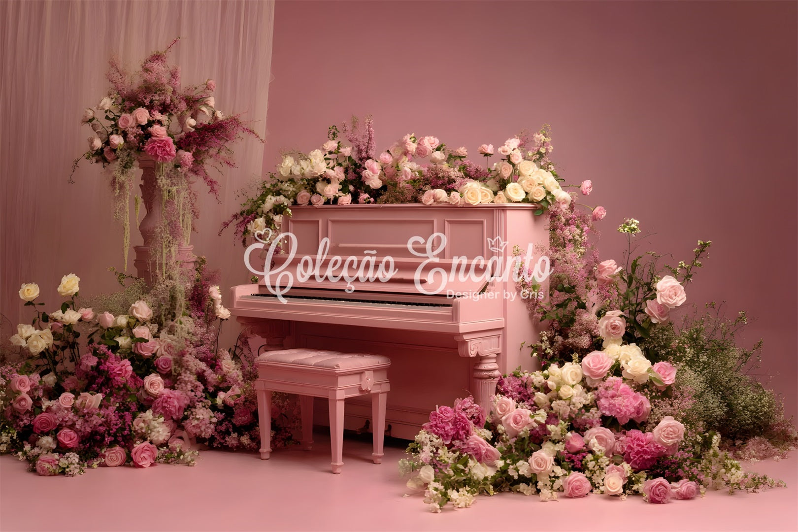Mother's Day Backdrop Pink Rose Floral Piano Backdrop Design For Mother's Day UK By Magali